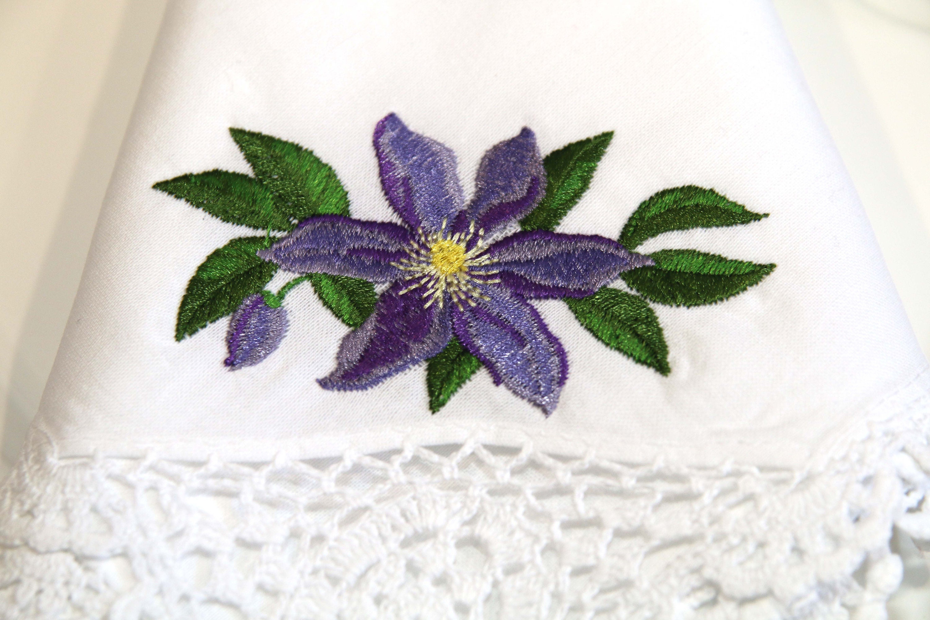 Luxury Embroidered Linen Napkin floral clematis embroidery Etsy