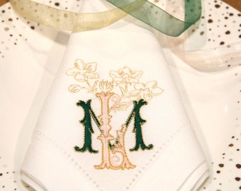 Monogrammed Wedding napkins, double monogram, his & her initials, personalized wedding gift set