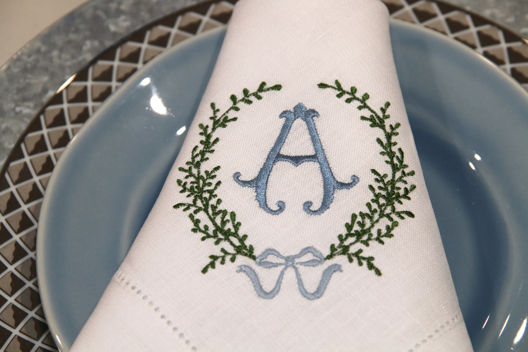 Monogrammed Linen Napkins, Monogram Napkin Set, Embroidered Napkin