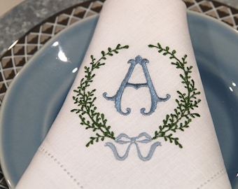 Monogrammed Linen Napkins, Monogram Napkin Set, Embroidered Napkin, Personalized Wedding Gift, Reusable Napkins