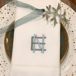 Modern Monogram Napkin Set, Hemstitch, Personalized Cloth Napkins, Backyard Wedding, Wedding Gift Set, Rehearsal Dinner Napkins