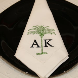 Tropical Monogram Napkin Set, 2 letter Monogram, Embroidered Napkin, Wedding Napkins, Wedding Gift, Personalized Napkins