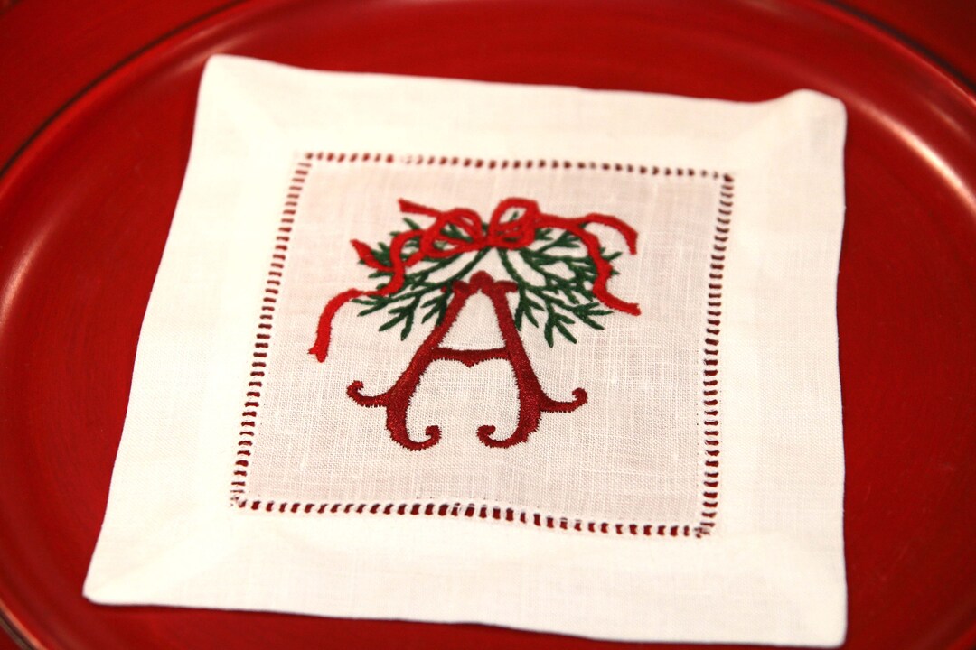 Christmas Cocktail Napkin Set, Monogram Napkin Set, Personalized Cloth Napkins, Reusable Napkins