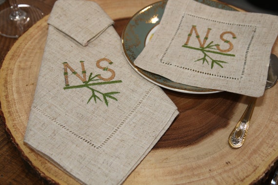 3 Letter Bulk Monogrammed Wedding Napkins, Set of 50, Embroidered Cloth  Dinner Napkins