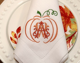 Thanksgiving Dinner Napkins, Double Monogram, Dining Room Table Decor, Personalized kitchen and dining Gift Set
