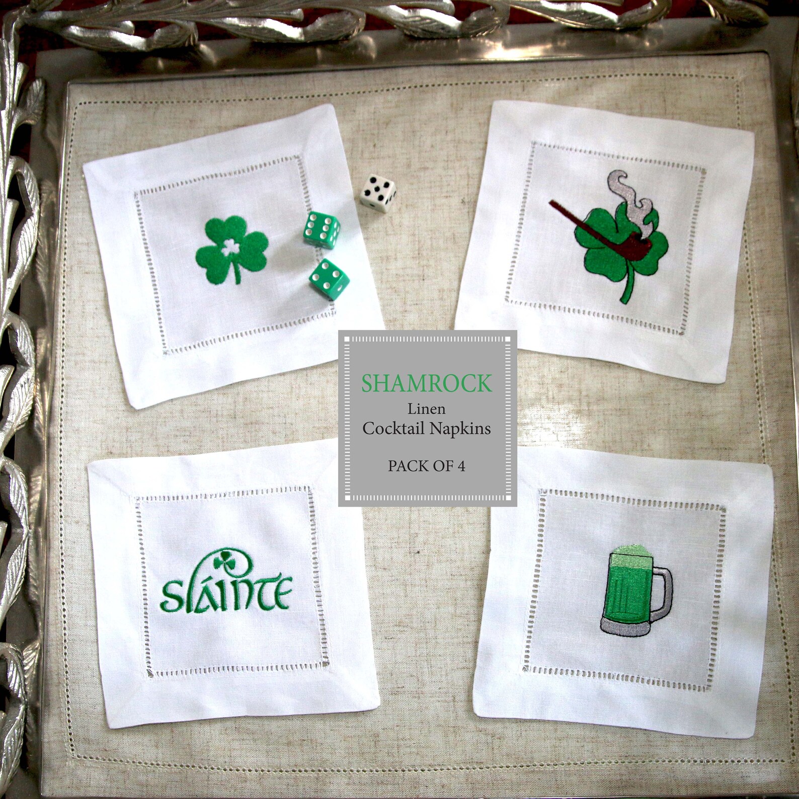 Shamrock cocktail napkins Set of 4 fun drink napkins St Etsy