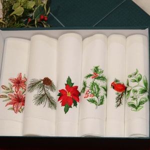 Embroidered Christmas Napkins, embroidered linen napkins, reusable napkins, embroidered dinner napkins