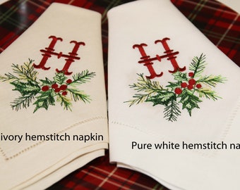 Personalized Christmas Embroidered Cloth Napkin Set: Monogrammed Reusable Dining Linens for Holiday Gifts