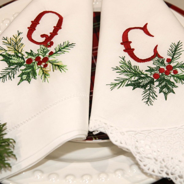 Christmas Embroidered Napkin set, personalized cloth napkins, reusable napkins, monogram napkin set, gift set