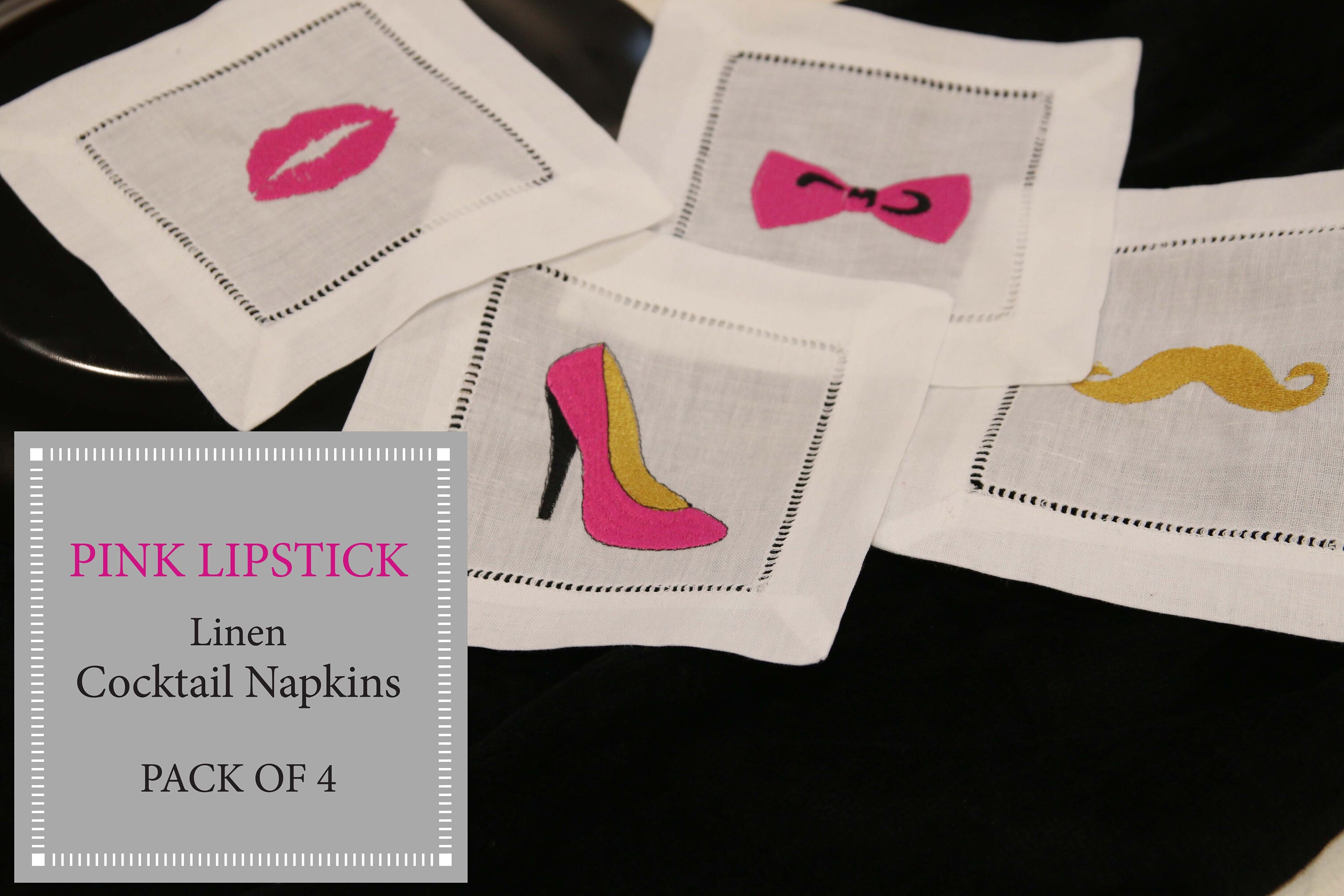 Sexy Embroidered cocktail napkins Set of 4 White Linen Etsy