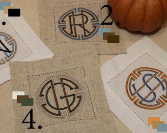 Mid Century Modern Fall Cocktail Napkin Set, Modern Monogram, Wedding Gift, Monogram Napkin Set, Reusable Napkins, Bar Cart Decor