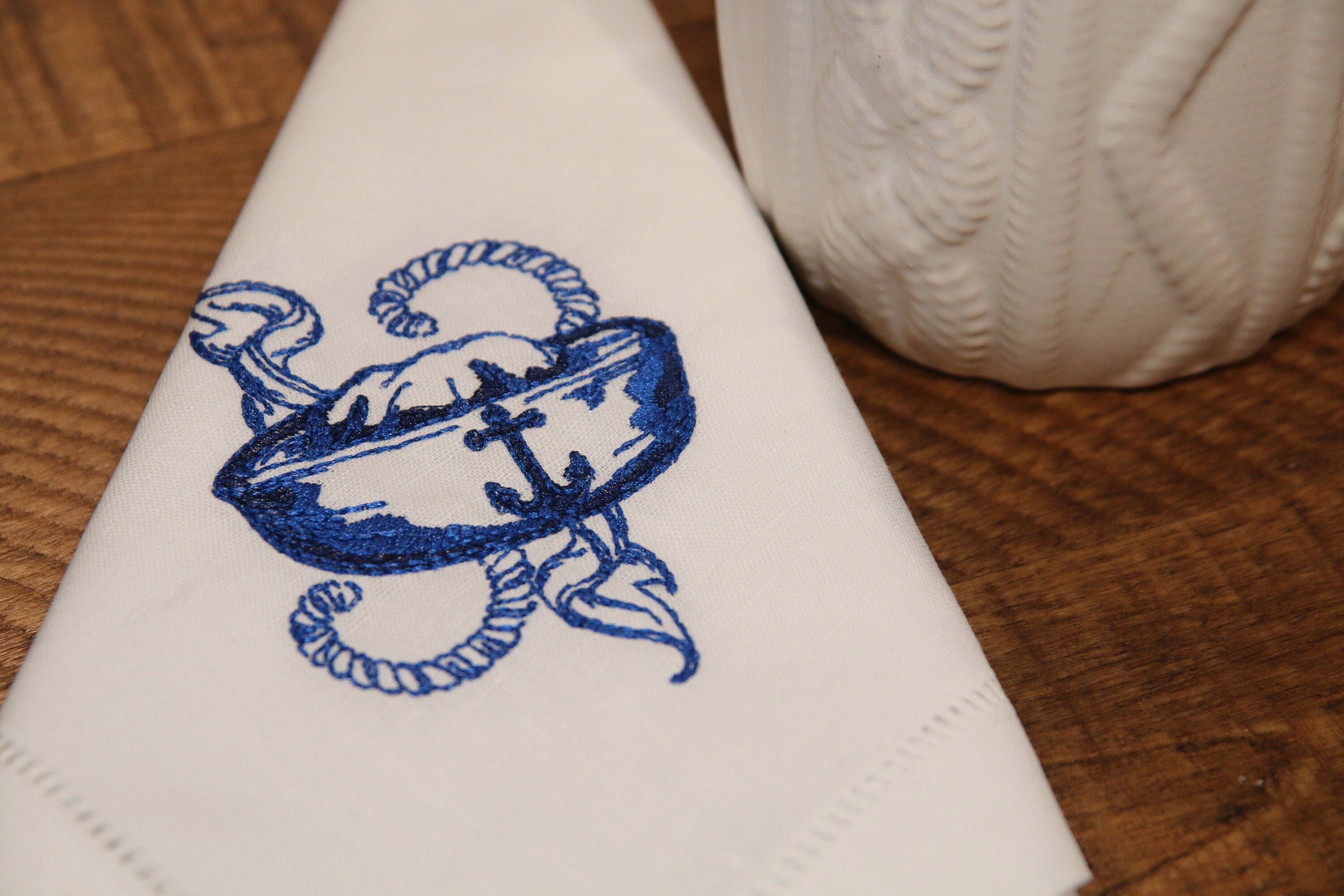 Embroidered Nautical Napkins white linen napkins with Etsy Nederland