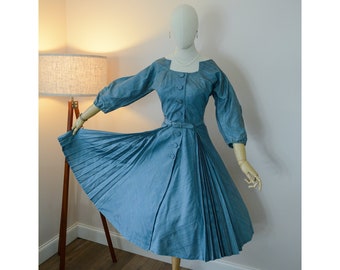 Vintage 1950s Full Circle Skirt Taffeta Dress Small