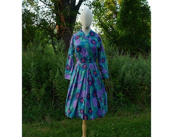 Vintage 1950s Cotton Shirtdress Made from Boussac XS