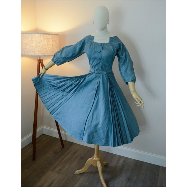 Vintage 1950s Full Circle Skirt Taffeta Dress Small