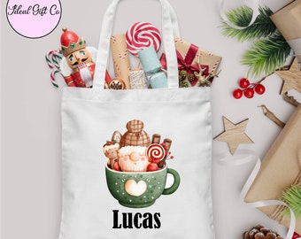 Personalised Christmas Gift Bag, Christmas Sack alternative, Stocking Filler Bag, Christmas Eve Bag, Gonk design, Xmas Eve