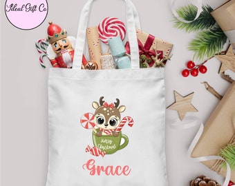 Personalised Christmas Gift Bag, Christmas Sack alternative, Stocking Filler Bag, Christmas Eve Bag, Reindeer bag design, Xmas Eve Box gift