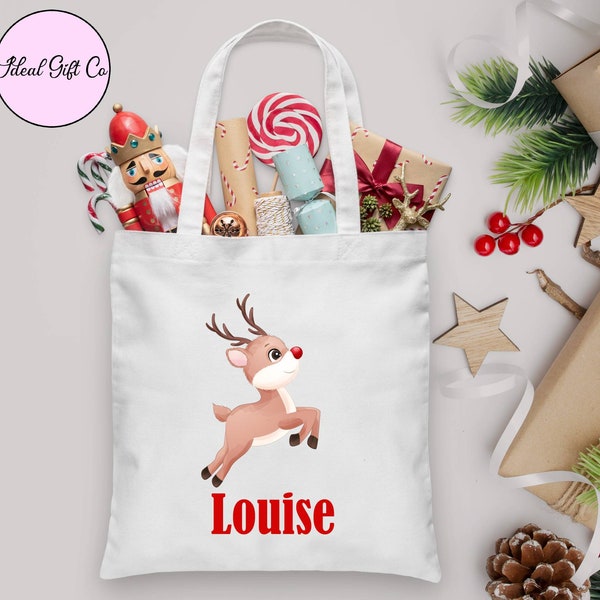 Personalised Christmas Gift Bag, Christmas Sack alternative, Stocking Filler Bag, Christmas Eve Bag, Reindeer, Red Christmas