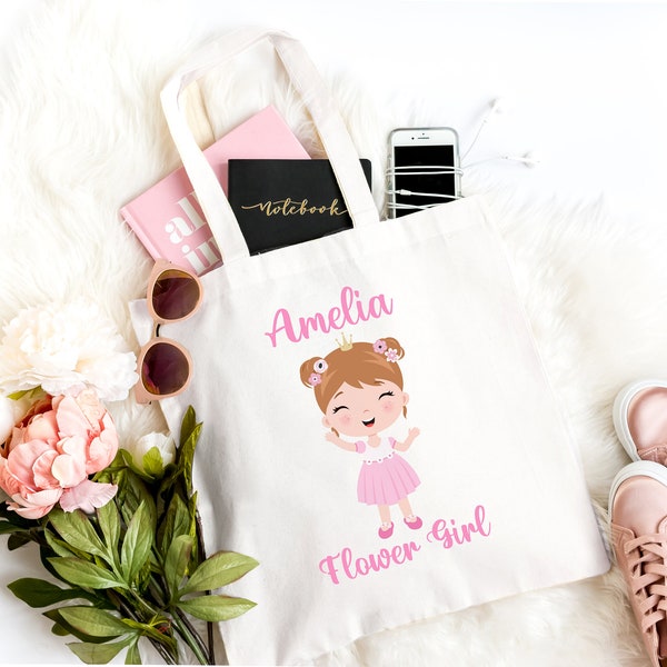 Personalised Flower Girl bag Gift, Personalised child Bridesmaid Gift Bag,  100% Natural Cotton Bag, Wedding Favour, Proposal Gift