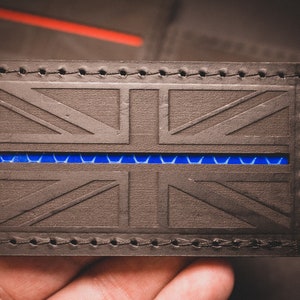 Leather Engraved Union Jack Thin Line Flag Patch