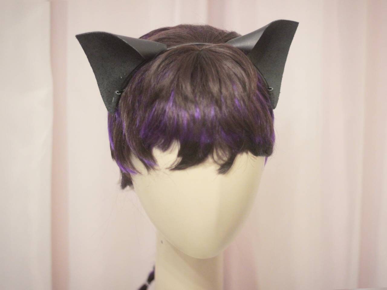 Cat noir cosplay ears. Natural leather white/ black kitty Etsy
