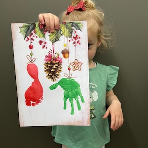 Christmas Handprint Footprint Art Craft / Mistletoe First Xmas Baby Toddler Kids / Printable Card Gift Memory Keepsake / Print It Off 0630