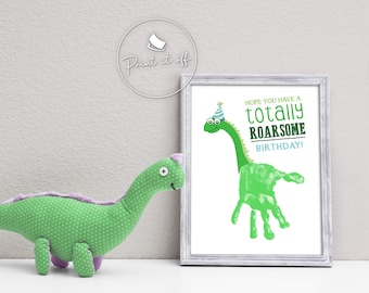 Handprint Art / Totally Roarsome / Happy Birthday / Kids Handprint Craft  / Green Dinosaur Keepsake / Gift Printable