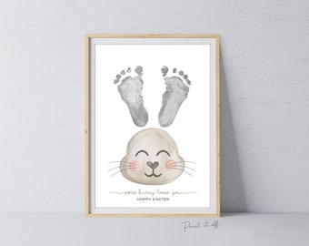 Easter Bunny Footprints Feet Craft Art / Some Bunny Loves You Hoppy Easter / DIY Card Baby Kids Wall Printable / Print it Off 0685