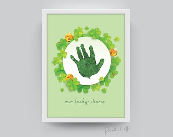 Our Lucky Charm / Handprint Craft / St Patrick's Day Clover / Diy Art Hand Card Activity / Kids Baby Toddler / Keepsake PRINT IT OFF 0179