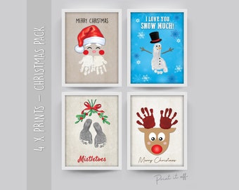 4 x DRUCK - Handabdruck Fußabdruck Kunst Handwerk / Weihnachten Erinnerung Erinnerungsdruck Geschenk / Baby Kleinkind Kinder 0115