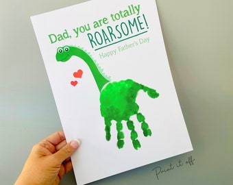 Arte con huellas de manos / Papá, eres totalmente rugiente / Manualidad con huellas de manos para niños / Recuerdo de dinosaurios / Feliz día del padre / Regalo DIY para papá imprimible 0079