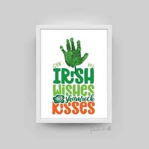 Irish Wishes Shamrock Kisses / Handafdruk voetafdruk kunst / St. Patrick's Day Clover / DIY Craft-activiteitenkaart / Baby-peuter / Print 0181