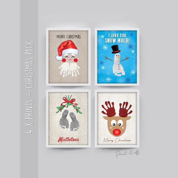 Christmas Pack - 4 x PRINTS - Handprint Footprint Art Craft / Xmas / Keepsake Memory Print Gift / Baby Toddler Kids 0115