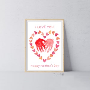 Te amo Feliz Día de la Madre Corazón / Huella de mano Huella de pie Pie Arte Manualidad / Niños Bebé Niño pequeño / Recuerdo Tarjeta DIY / Imprime 0857