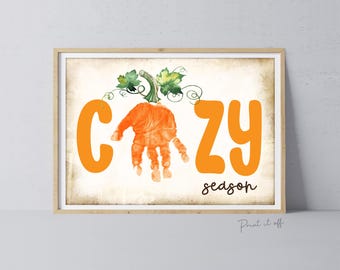 Cozy Season Pumpkin Fall Autumn - Footprint Art Craft Printable Keepsake Gift Template - PRINT IT OFF 0973