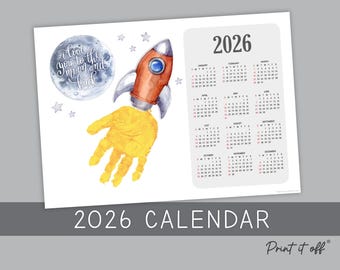 2026 Love you Moon and Back Calendar Year / Handprint Footprint Art Craft / Activity Gift Keepsake / Baby Child Toddler / Print It Off 0908