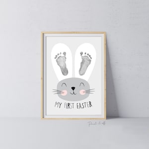 Mein erstes 1.Ostern / Fußabdruck Handabdruck Kunst / Süßes Häschen Frohe Ostern / Baby Kleinkind / Andenken Memory Craft DIY Karte 0159