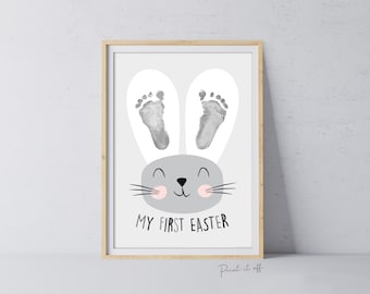 My First 1st Easter / Footprint Handprint Art / Cute Bunny Happy Easter / Baby Toddler / Keepsake Memory Craft DIY Card / Print It Off 0159