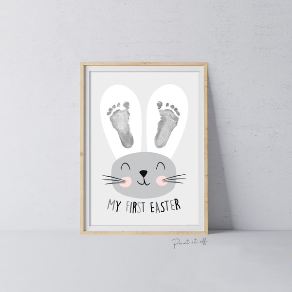 My First 1st Easter / Footprint Handprint Art / Cute Bunny Happy Easter / Baby Toddler / Keepsake Memory Craft DIY Card / Print It Off 0159