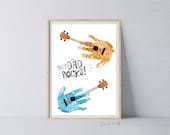 Handprint Art Craft / Our Dad Rocks Guitar / Fathers Day Birthday / Kids Baby Toddler / Keepsake Memory Craft DIY Card / Print Card 0262
