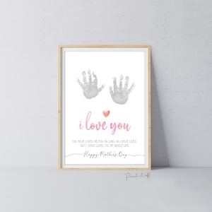 Feliz día de la madre, te amo. Huellas de manos y pies. Manualidades artísticas. Niños, bebés y niños pequeños. Tarjeta de recuerdo. Imprímela. 0854