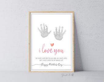 Happy Mother's Day I Love You / Footprint Handprint Feet Foot Art Craft / Kids Baby Toddler / Keepsake DIY Card / Print It Off 0854