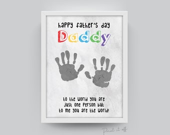 Daddy You Are The World / Handprint Keepsake / Happy Father's Day Card / Baby Toddler Kids / Keepsake Memory / Art Craft DIY Card Print 0075
