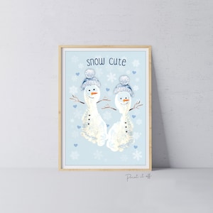 Schnee niedlicher Schneemann Fußabdruck Füße Kunst Handwerk / Erstes Weihnachten Baby Kleinkind Kinder / DIY Karte Geschenk Erinnerung Andenken / Print It Off 0667