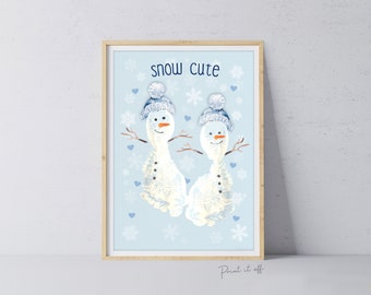 Snow Cute Snowman Footprint Feet Art Craft / First Christmas Xmas Baby Toddler Kids / DIY Card Gift Memory Keepsake / Print It Off 0667