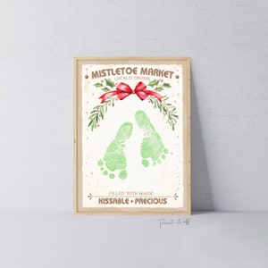 Muérdago Mercado Huella Huella Mano Arte Artesanía / Navidad Navidad Niños Bebé Niño / Recuerdo Poema Tarjeta de Regalo Memoria IMPRIMIRLO 0814