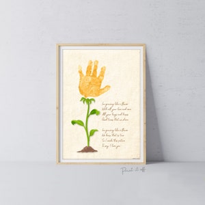 Ik groei als een bloem / Handhandafdrukkunst / Kinderen, baby, peuter / Moederdag, moeder moeder / Keepsake Craft Gift DIY Card / Print It Off 0206