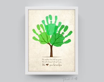 No Matter How Tall We Grow / Love you Grandpa Tree / Father&#39;s Day Grandad / Handprint Art / Kids Baby Toddler / Keepsake Craft DIY Card 0254