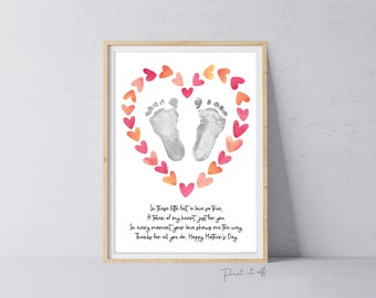 Mother's Day Little Feet Poem Heart /  Handprint Art Craft Template / Kids Baby Toddler / Keepsake DIY Card / Print It Off 0860