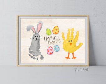 Bunny Chick / Footprint Handprint Hand Foot Art Craft / Hoppy Happy Easter / Kids Baby Toddler / Keepsake DIY Card / Print It Off 0443